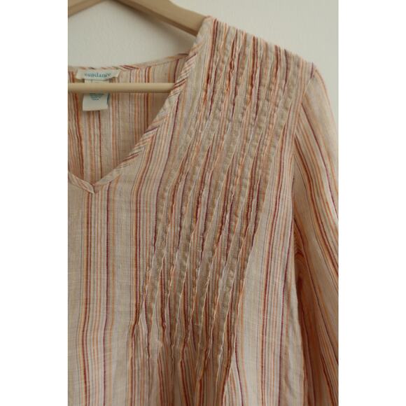 Sundance Striped Linen Amelia Top with Pintuck Detail Women's Size Medium - Picture 2 of 5